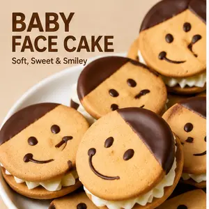 Adorable little cake with a sweet chocolate smile – soft, rich, and totally snackable