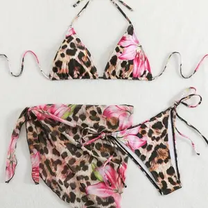 Liliana bikini set - pink and brown cheetah printed bikini with matching skirt.