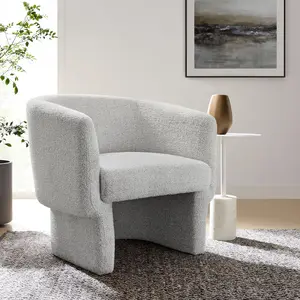 Muse Boucle Fabric Barrel Accent Chair in Newsprint
