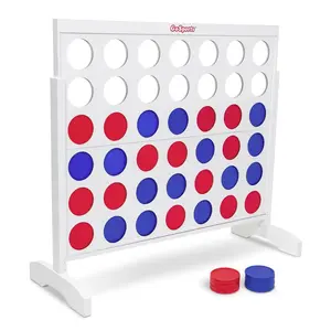GoSports 4 Foot Width Giant Wooden 4 in a Row Game - Choose White or Dark Stain - Jumbo 4 Connect Family Fun with Coins