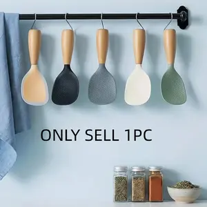 Silicone Cooking Spoon with Wooden Handle, 1 Count Heat Resistant Spoon, Kitchenware Utensils, Kitchen Utensils Gadgets for Home Dining Room Barbecue