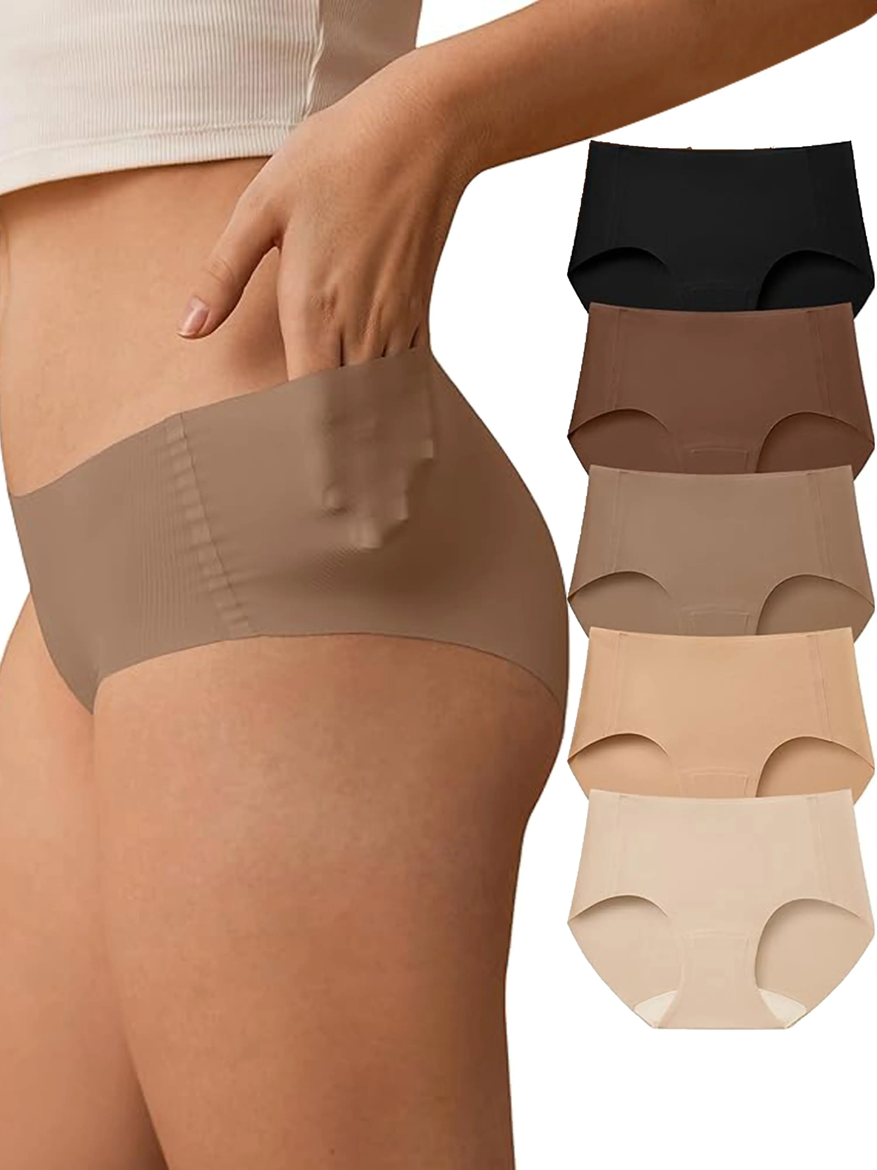 SHARICCA Low Rise Full Coverage Seamless Hipster, Thin Ribbed Stretch Cotton Lined No Show Underwear, Neutral Multipack Basic Women