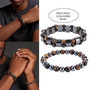 2PCS Classic Double Protection Bracelets Set Natural Tiger's Eye Stone Beads Bangle Handmade Selected Obsidian Beaded Bracelet Festivals, Birthdays, and Special Occasions Party Jewelry Valentine's Day Gift