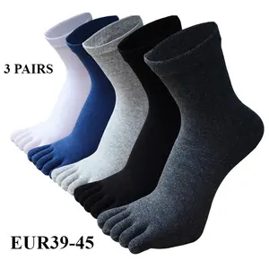 3 Pairs Plus Size Men Socks Autumn Winter Toe Socks High Quality Cotton Five Finger Socks Middle Tube Casual Menswear Plain compressionsocks grip socks dots  socks  sport Breathable Moisture-Wicking Sports Socks Beige Esports