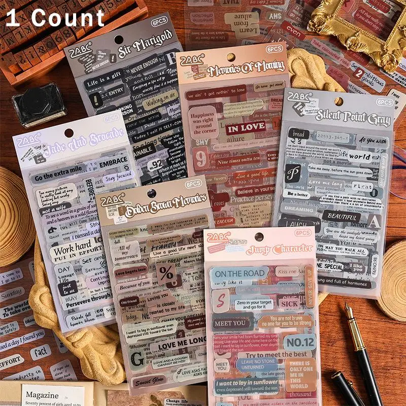 Random Color Retro Sticker, 6 Sheets/bag Self Adhesive Decorative Sticker, DIY Decor Sticker for Phone Case, Scrapbooking, Journal, Gift Wrapping, Sch