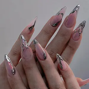 Reusable Press on Nails Set, 24-Piece Medium Almond False Nails with 3D Liquid Wave Ripples Design, Solid Finish, Easy-to-Apply Beauty Products 1Xc1-13497
