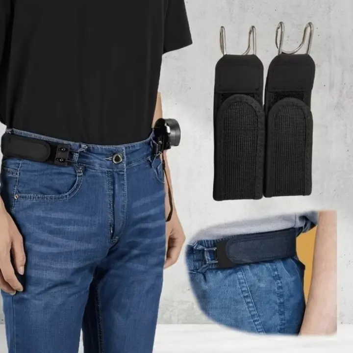 Buck Belt Hook 2Pcs Set, Buckleless Hook Elastic Belts, Versatile Invisible Magic Tape Belt, Unisex Elastic Waistband with Metal Hook, Convenient Adjustable Stretch Invisible Belt for Men & Women