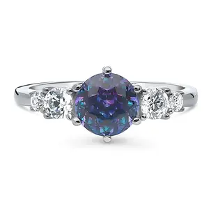 Solitaire Kaleidoscope Purple Aqua CZ Ring in Sterling Silver