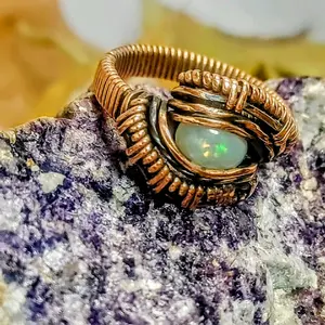 Unisex Ring, Size 7, Opal, Wire Wrap, Handmade, Statement Ring, Daily Wear, For Him, For Her,
