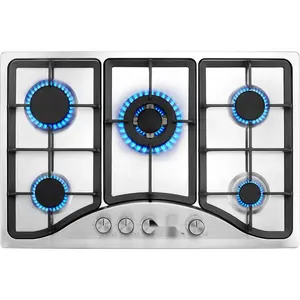 Gas Cooktop 30 Inch, 5 Burners, Built-In Stainless Steel Gas Stove Top, Max 12250 BTU, LPG/NG Convertible Dual Fuel Natural Gas Hob, Thermocouple Protection, Easy Clean Surface, Safe Durable Kitchen Range