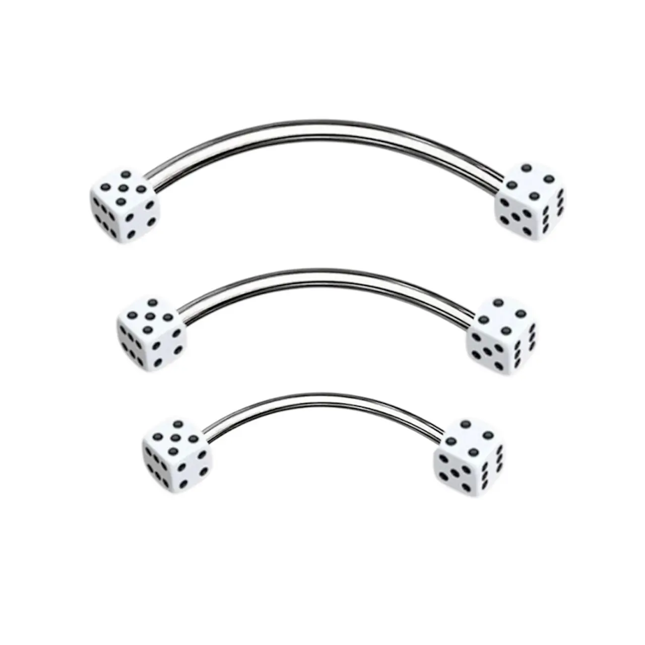 16G White Acrylic Dice End Curved Barbell Bar Snake Eyes Tongue Surgical Steel and Grade Titanium Piercing Jewelry