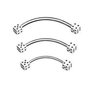 16G White Acrylic Dice End Curved Barbell Bar Snake Eyes Tongue Surgical Steel and Grade Titanium Piercing Jewelry