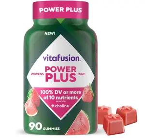 vitafusion Power Plus Women’s Multivitamin Gummies, 100% Daily Value or More of 10 Nutrients, Helps Support Nerve, Energy Metabolism, Bone & Immune Health, Strawberry & Watermelon Flavor, 90 Count