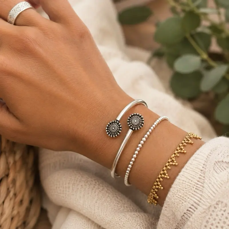 Sterling Silver  Bangle Cuff - Turtle , Peacock, Flower, Elephant and more