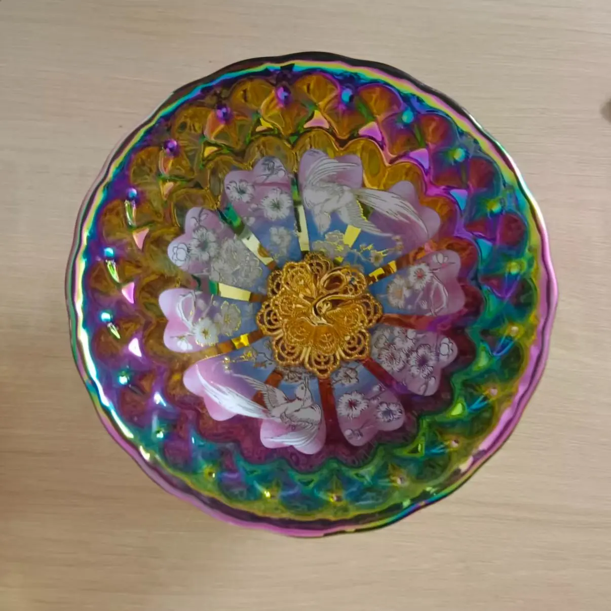 Handcrafted JianZhan Tea Cup 005 QCYGXQ0014, Iridescent Glass, Dragon & Feathers Eastern Symbolism Collectible Cultural Item