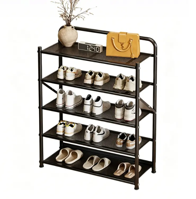 Foldable No-Assembly Shoe Rack Organizer, Integrated Multi-Tier Free-Standing Footwear Storage Shelf for Entryway Home Use