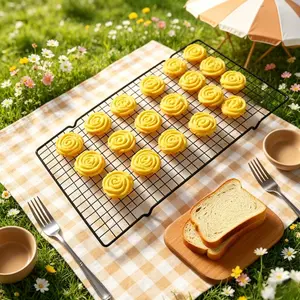 1 black coated metal wire cooling rack, smooth rectangular grid shape, sturdy structure, enhances baking effect by evenly cooling food, reusable and easy to clean, perfect for baking gifts and weekend baking