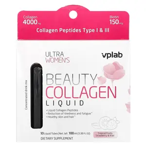 VPLab Ultra Women's Beauty Collagen Liquid, Tropical Fruits, Strawberry & Kiwi, 10 Liquid Tubes, 3.38 fl oz (100 ml)
