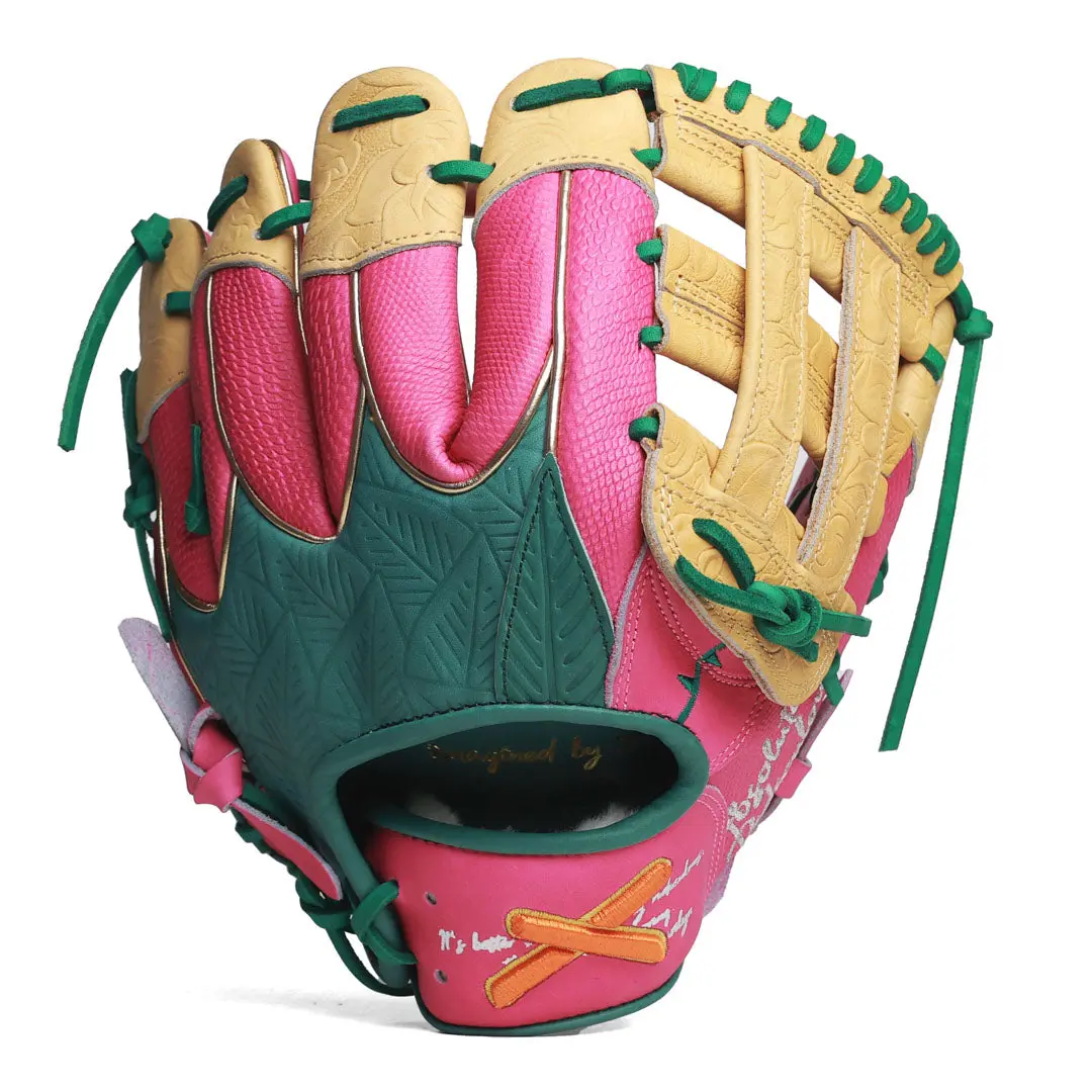 Handmade Kip Leather Softball Glove - Handcrafted, Rose Motif, Marilyn Quote Foil, Artisanal Look, Luxury Sheep Wool, Fine Point Embroidery, Gift for Mom, 30-Day Return Policy