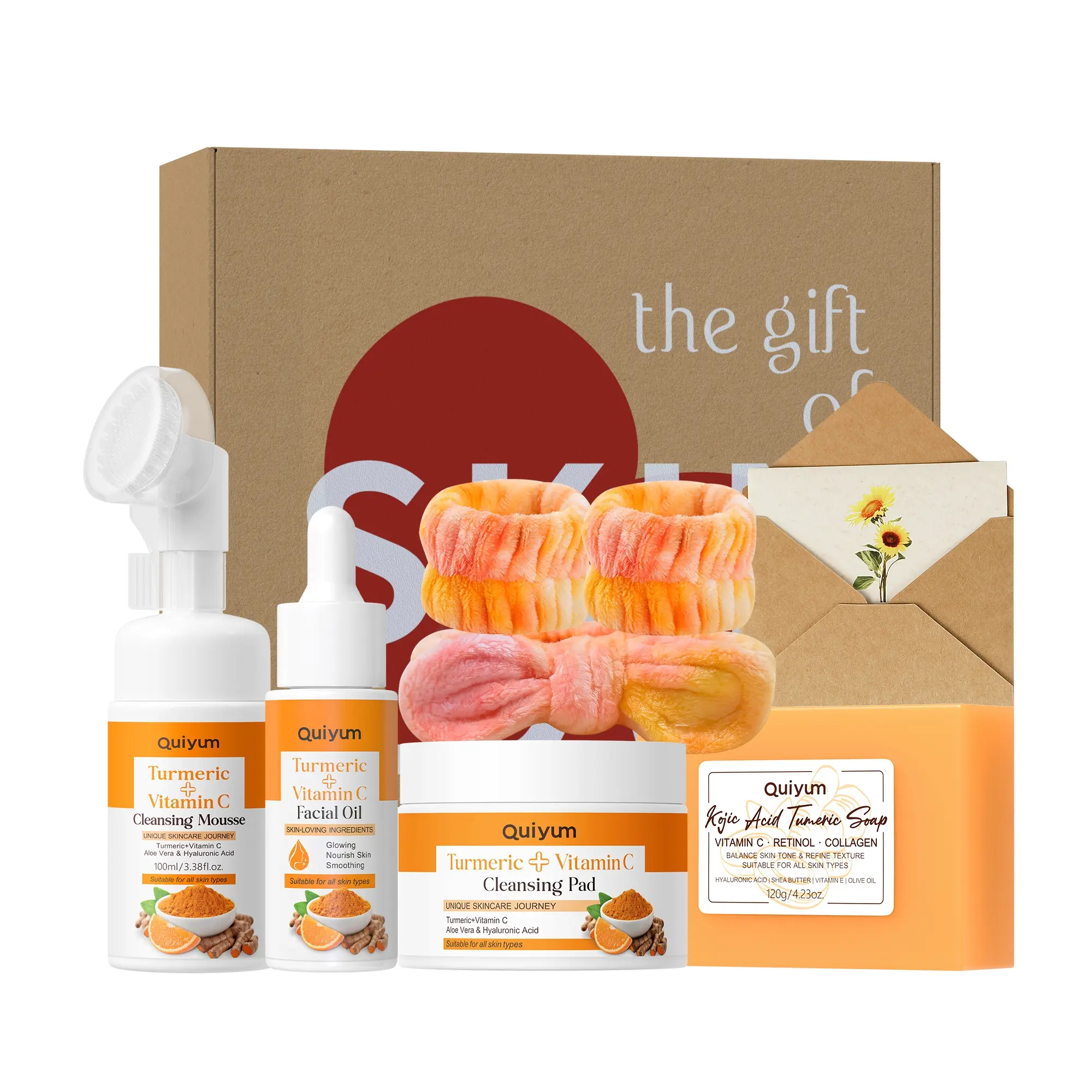 QUIYUM Turmeric Vitamin C Complete Skin Care Kit Glow Kit for Brightening, Cleansing & Nourishing,Oil Control,For All Skin Types Glowing Skin Set