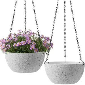 Hanging Planters for Indoor Plants, 2 Pack Hanging Planter, Hanging Plant Pots with Drainage Holes and Chain, Hanging Basket Pots for Garden Home Porch Decor, White