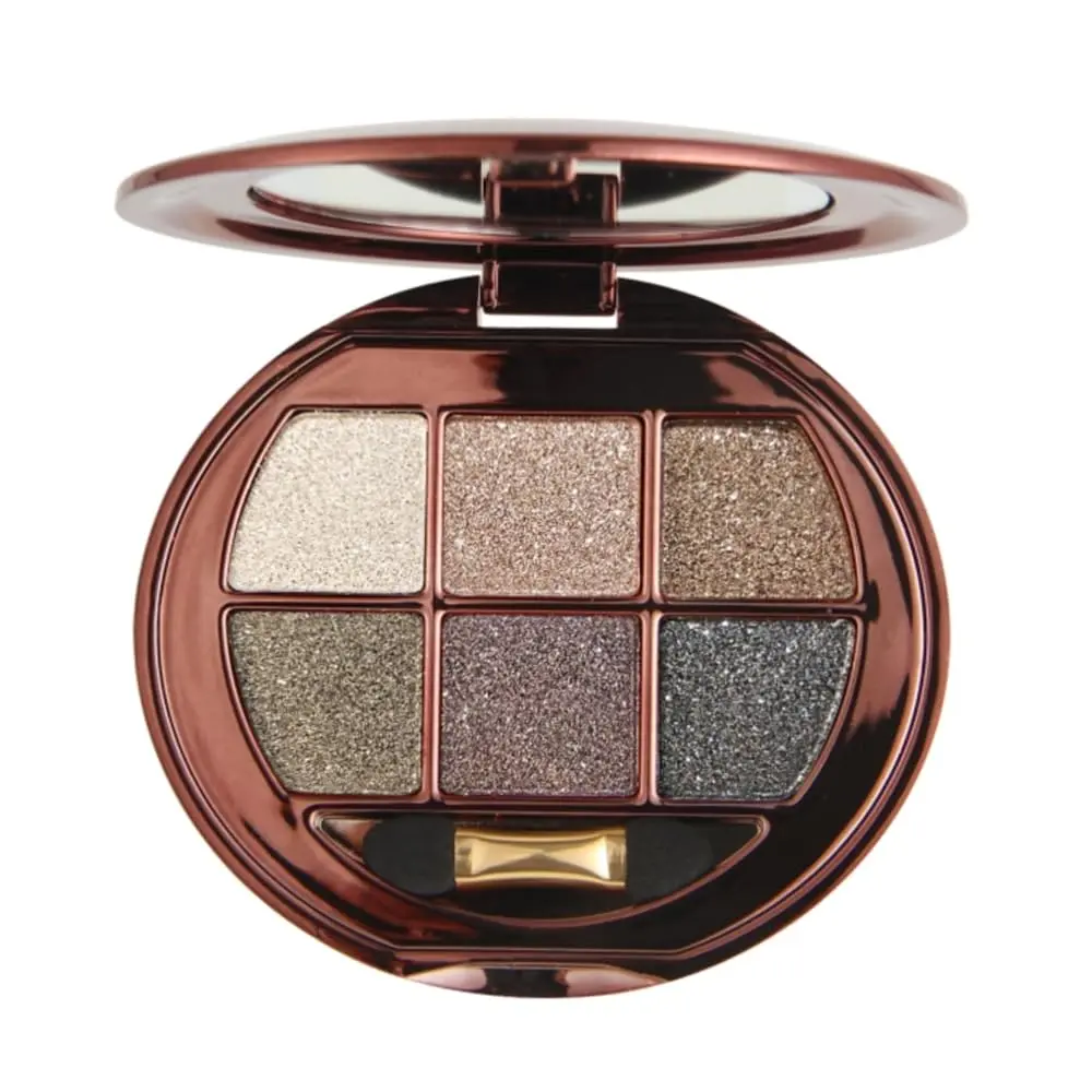 Shimmer Glitter Metallic Mini Eyeshadow Palette – 6-Color Neutral Cool-Tone Eye Shadow Kit, High Pigment Nude Smokey Eyeshadow, Long-Lasting Blendable Sparkle Eye Makeup Palette for Daily & Glam Looks