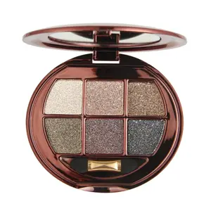 Shimmer Glitter Metallic Mini Eyeshadow Palette – 6-Color Neutral Cool-Tone Eye Shadow Kit, High Pigment Nude Smokey Eyeshadow, Long-Lasting Blendable Sparkle Eye Makeup Palette for Daily & Glam Looks