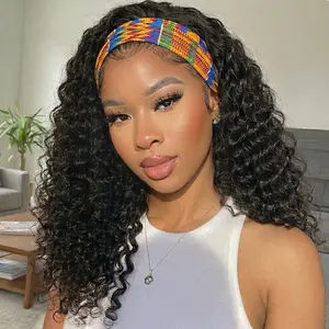 Bling Hair Deep Wave Headband Wig Human Hair Glueless Beginner Friendly No Lace No Glue Needed 180 Density Brazilian Virgin Hair Deep Curly Headband Wigs for Black Women summerwins