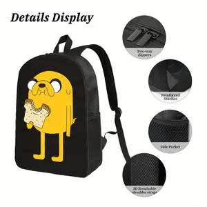 Adventure Time Jake the Dog Backpack - Large Capacity School Bag with Zipper Closure, Cute Cartoon Print Design for &, Durable Travel Backpack for College Students, Casual Outings & Daily Use