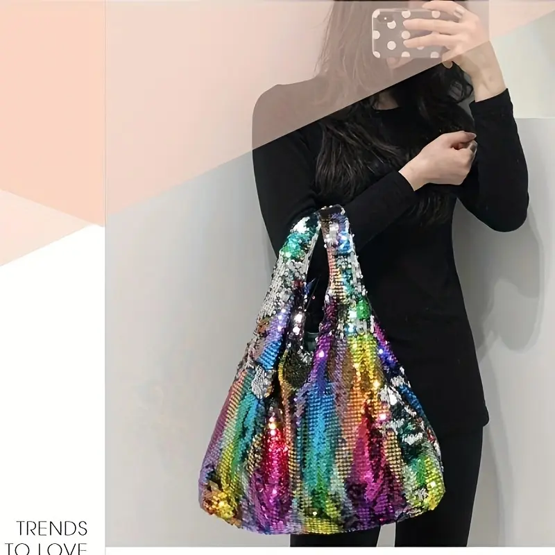 Large Capacity Sequin Shopping Bag Handbag Fashion Trend One Shoulder Crossbody Bag For Women