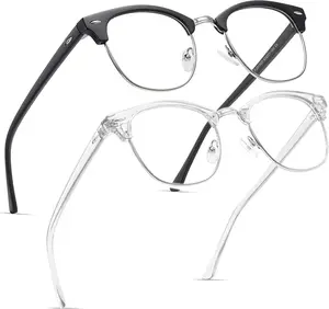 2Pack Blue Light Glasses for Men Women Fashion Square Frame Clear Lens Computer Glasses for Home Office High Quality Eyeglasses Plastic Material 14.2*4.3*2cm