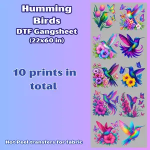 G36 Humming Birds DTF transfers para PLAYERA/SHIRTS Hot Peel Gang Sheet