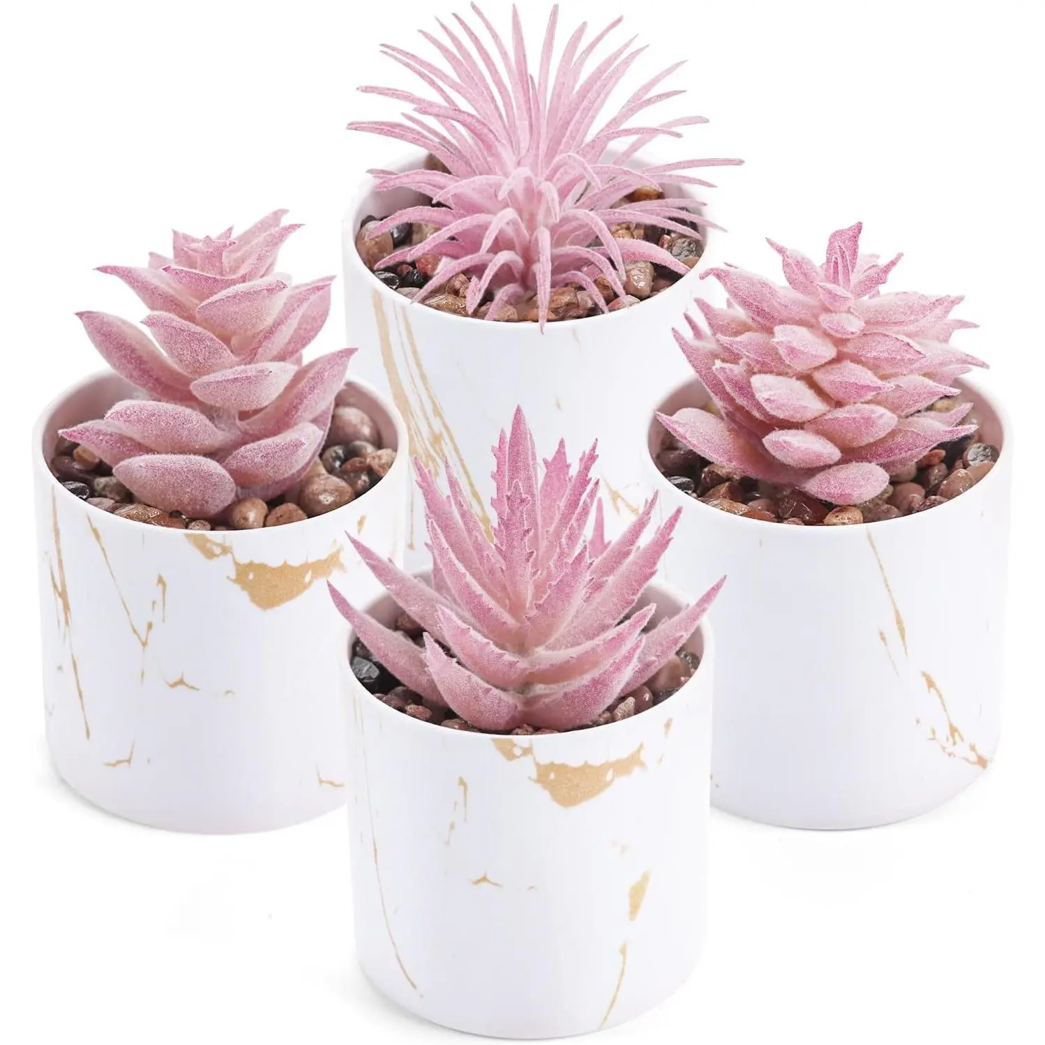 Der Rose 4-Pack Plastic Fake Succulents Pre-Potted Sets, Decorative Artificial Plants for Female Indoor/Outdoor Pink Room Office Desk Bathroom Sports & Outdoor Protective Gear Accessories