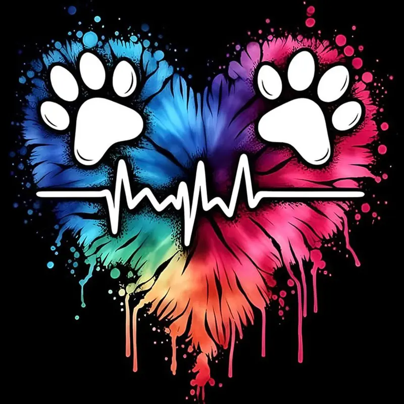 5D DIY Diamond Arts Colorful Painting Kit, Paw Print & Heart Pattern Diamond Arts Colorful Painting without Frame, Handmade Craft Wall Art Decoration, DIY Handmade Crafts, Diamond Painting Kits