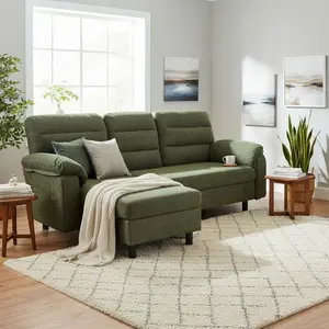 Deep Seat Sectional Couch with Chaise Lounge, Cloud-Like Comfy Upholstered Sleeper Sofa, L-Shaped Living Room Set with Tufted Backrest & Attached Ottoman, Durable Stain-Resistant Fabric for Apartment, Office & Cozy Sunlit Spaces