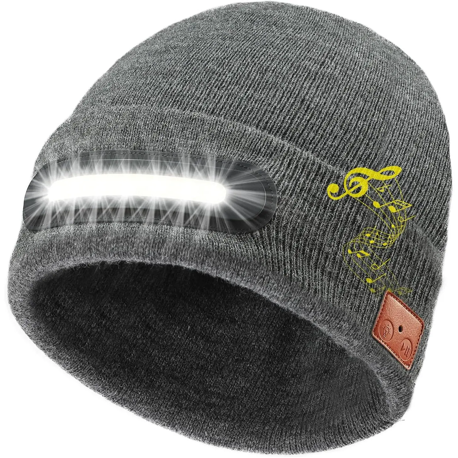 Unisex Acrylic Knit Rechargeable Beanie with 3 Adjustable LED Light Modes, Bluetooth 5.4 Headphones, Built-In HD Speakers & Mic, Rechargeable Battery, Universal Fit, Warm & Stylish, for Commute & Construction Work, One Size