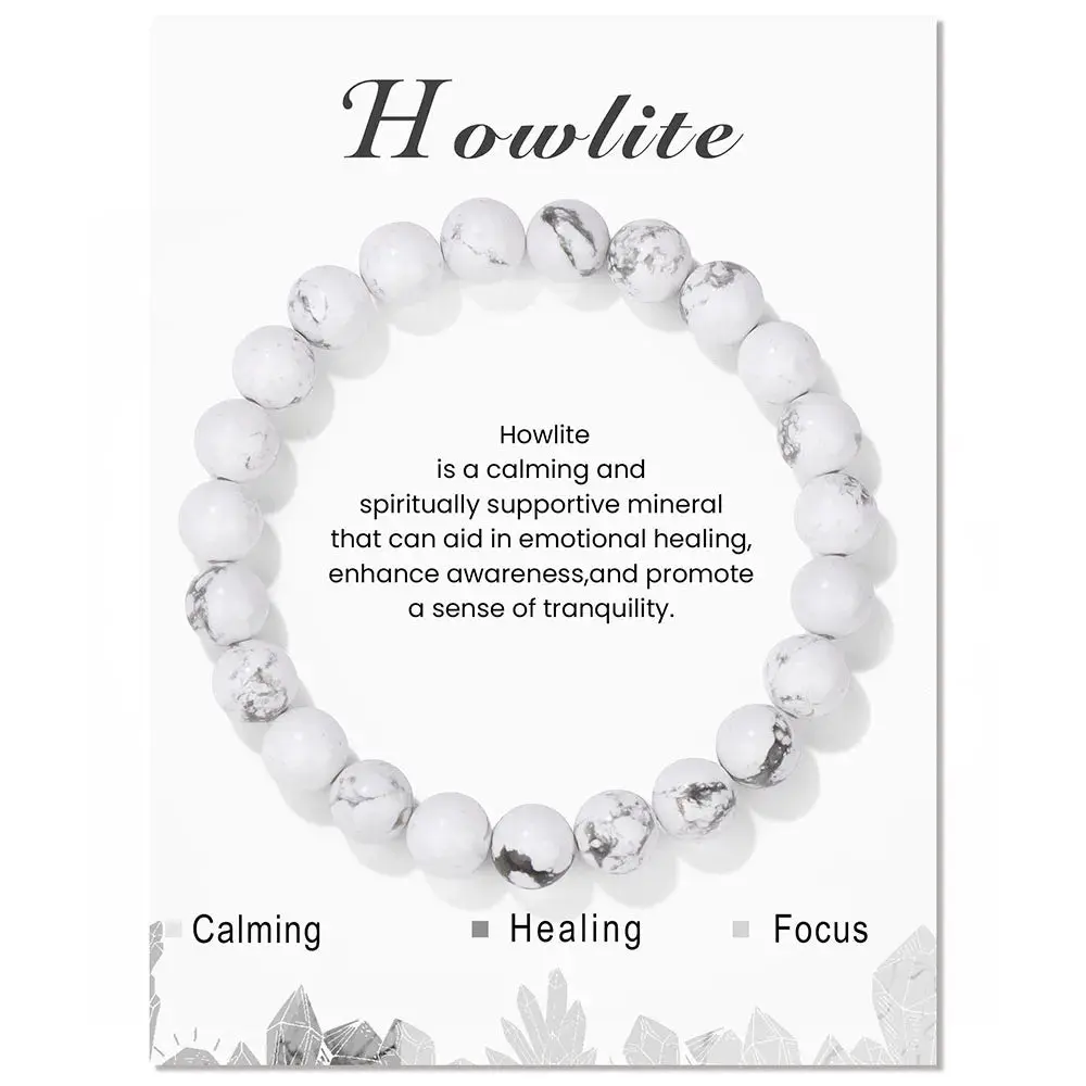 Howlite Crystal Bracelet Calm Focus & Inner Peace Natural Polished Beads for Emotional Healing and Tranquility