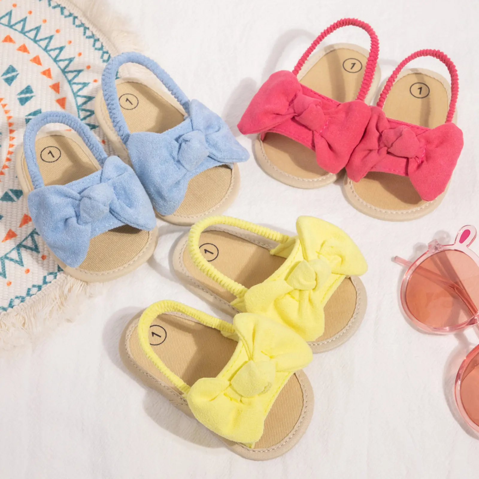 Baby Girl's Casual Cotton Sandals with Bow, Solid Color Soft Soled Shoes for Infants 0-18 Months, Anti-Slip, Solid Color Shoes, 0-6 Months