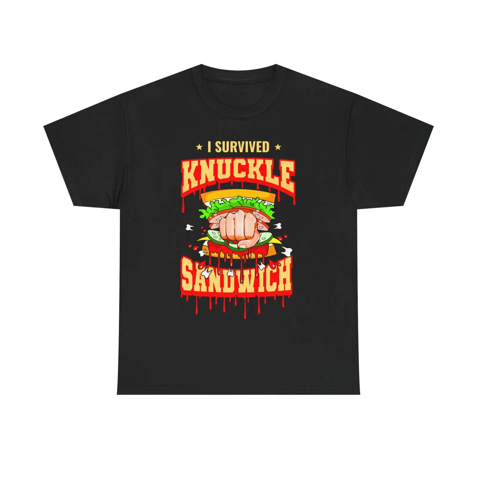 Funny Burger Graphic T Shirt, Knuckle Sandwich Meme Tee, Fast Food Humor Shirt, Vintage Cartoon Graphic Tee, Novelty Casual Gift for Men and Women