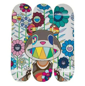 Takashi Murakami x ComplexCon Eden Artistic 3-Piece Multicolor Skateboard Deck Set with Flower Motifs, Skateboard Setup