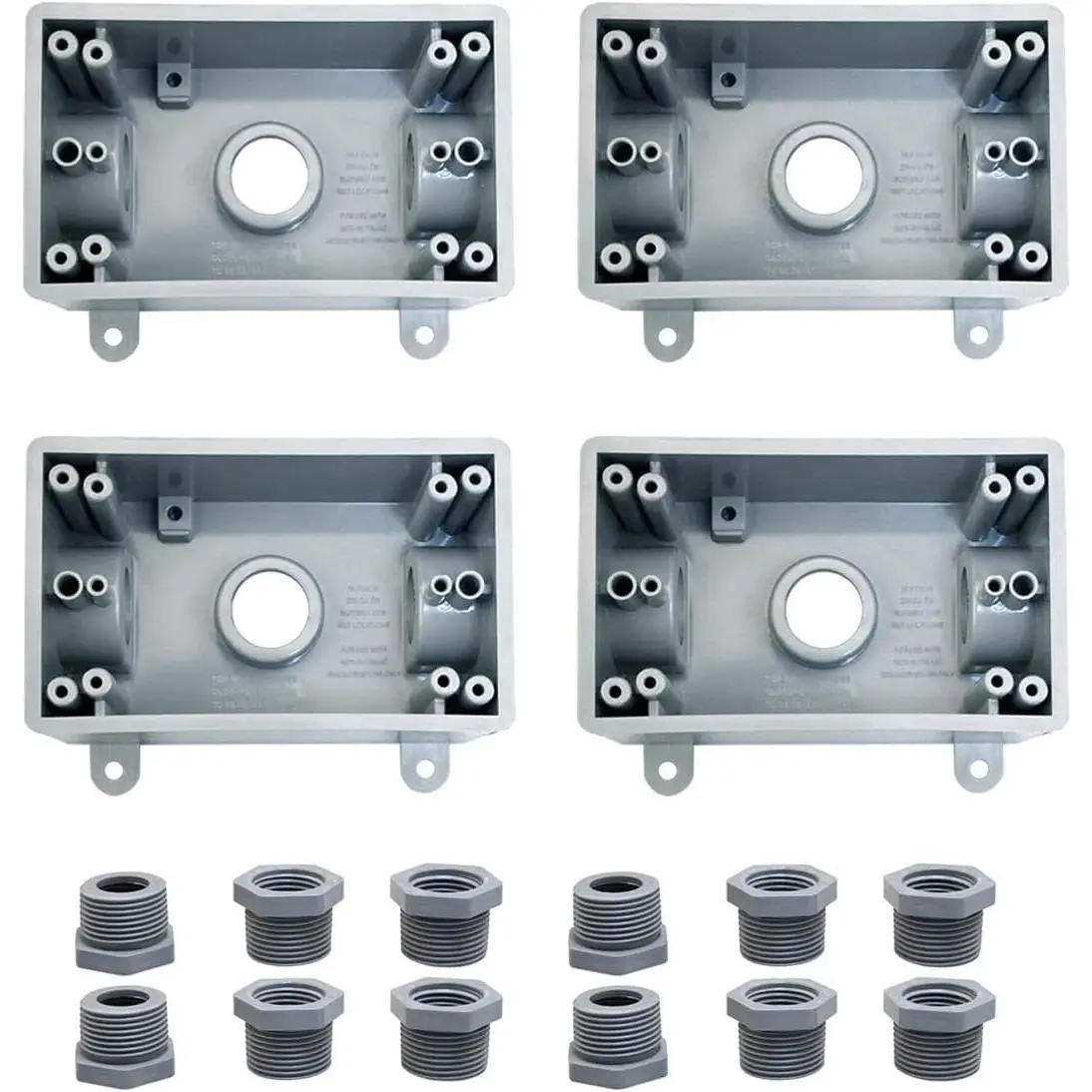 Single-Gang Plastic Junction Box, UL Listed Weatherproof Outlet Box for Outdoor Wiring, Fits 1/2-in & 3/4-in Conduit (4-Pack), Water-Resistant, 1/2-Inch, 4Pcs