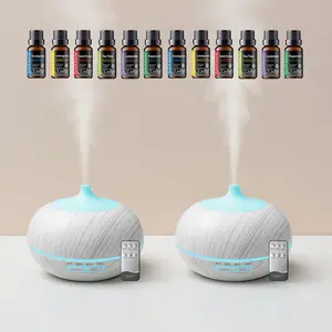 2PCS 550ml Wood Grain Aroma Diffuser - Remote, 7 LED Colors, 6 Essential Oils,Ultrasonic Humidifier Air Purifier