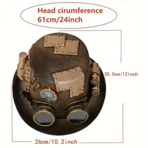 [Steampunk  Hat] Steampunk Victorian-Inspired  Hat with Detachable Goggles, Compass & Tube Accents - Perfect for Cosplay, Halloween Parties & Fashion Accessories