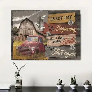 1 piece of rustic red truck canvas wall art - vintage barn and windmill design with inspirational quotes, suitable for hanging in homes, offices, cafes, or bathrooms, offering a cozy and inspiring look, western home decor, 2D flat design, perfect for room