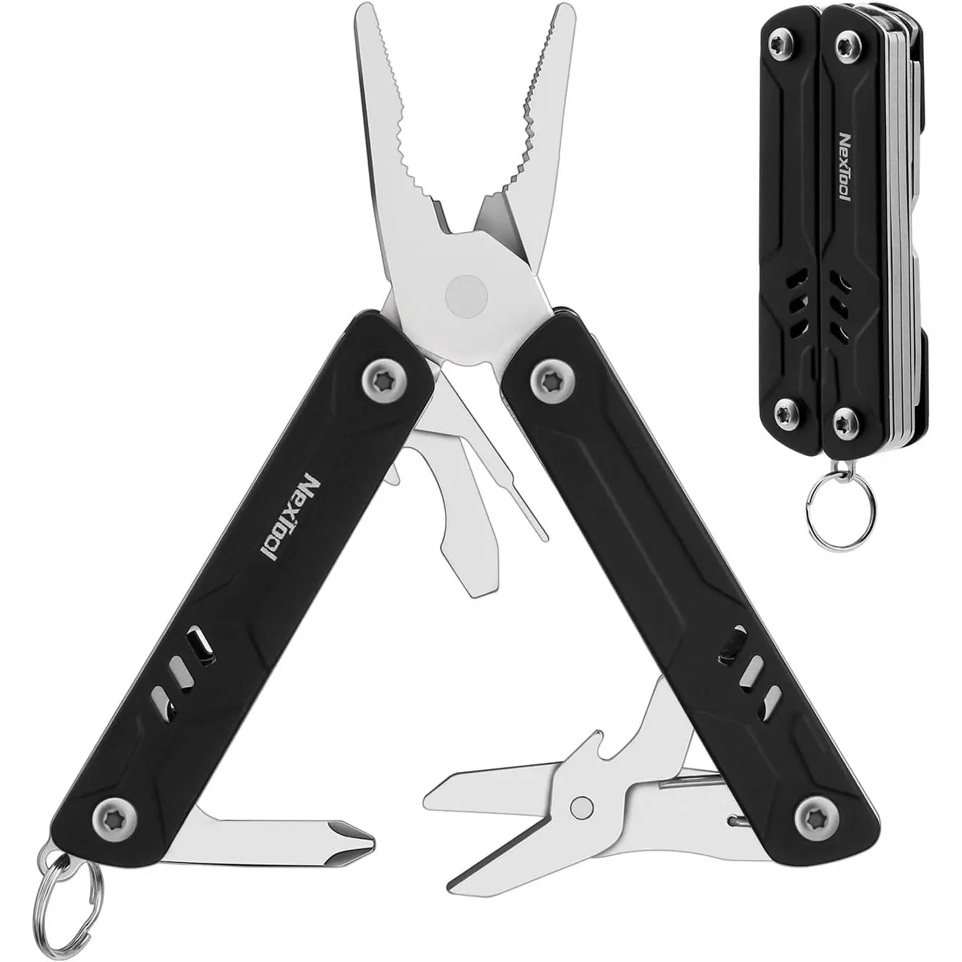 9-in-1 Pocket-Size EDC Keychain Multitool Kit, Handheld Tool with Needle Nose Pliers, Scissors, SIM Extractor, Screwdrivers, TSA Approved for Travel