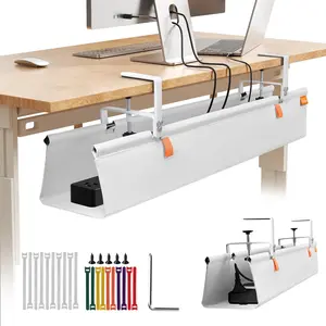 Under Desk  Management Tray with Clamp, No Drill 36" Cord Organizer for Desk, Desk  Management Fabric Tray for Standing Desks, Ideal for  & Office - White