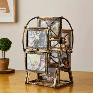 Vintage Rotating Wheel Picture Frame, 1/4 Counts Photo Display Frame, Photo Organizer for Home Office Dormitory School Decor, Durable Sturdy Frame, High Quality Frame
