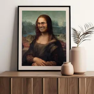 Funny Michael Scott Mona Lisa Art Print Quirky Renaissance Parody Retro Wall Art for Modern Interiors Bathroom Decor