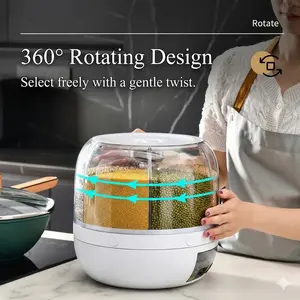360° Rotating Grain Dispenser – 6 Grids Rice Storage Container with One-Click Output for Rice, Beans & Small Grains – Kitchen Organizer