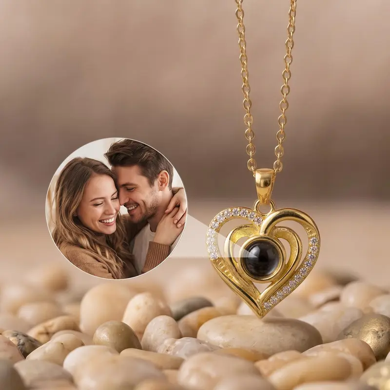 Sofia Heart Design Photo Projection Necklace - Custom Handmade Jewelry, Personalized Memorial Picture Gift for Women, Mother's Day GF Gift, Custom Jewelry, Heart Design Necklace, Gifts For Women